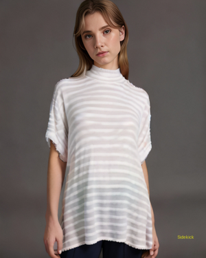 Free People We the Free Striped Turtleneck Tunic Top Gray/White